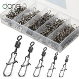 DONQL 100pcs/ Set Fishing Connector Swivels Interlock Pin Snap 4#-12# Rolling Swivel For Fishhook Lure Fishing Accessories