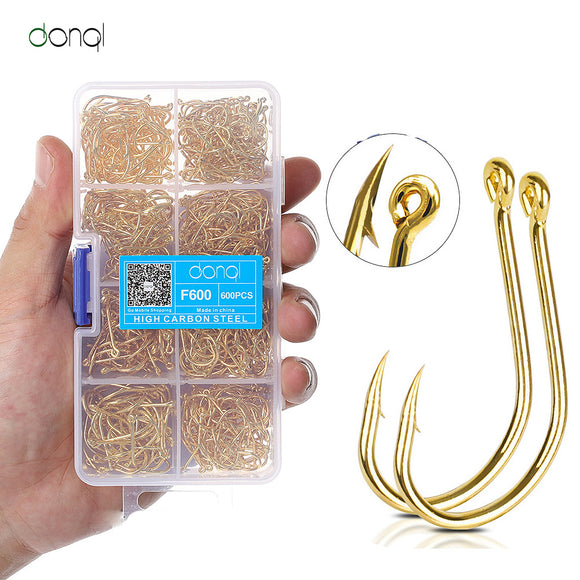 DONQL 200/300/500/600pcs High Carbon Steel Barbed Fishing Hook Carp Fishing hook jig Hook Fishing Tackle Box Fishing Accessories