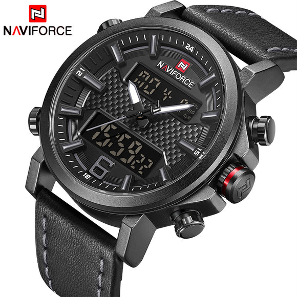 2019 naviforce nova moda masculina relógio do esporte dos homens de couro à prova dwaterproof água relógios quartzo masculino data led analógico relógio relogio masculino