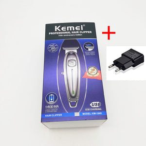 Kemei 1949 máquina de cortar cabelo profissional todos os homens de metal elétrica sem fio aparador cabelo 0mm caldheaded t lâmina acabamento máquina corte cabelo