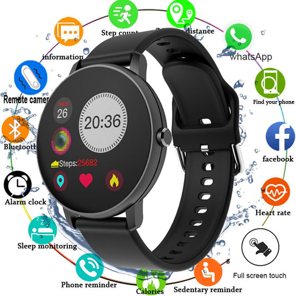 2020 toque completo relógio inteligente dos homens pressão arterial smartwatch feminino à prova dwaterproof água rastreador de freqüência cardíaca esporte relógio para android ios